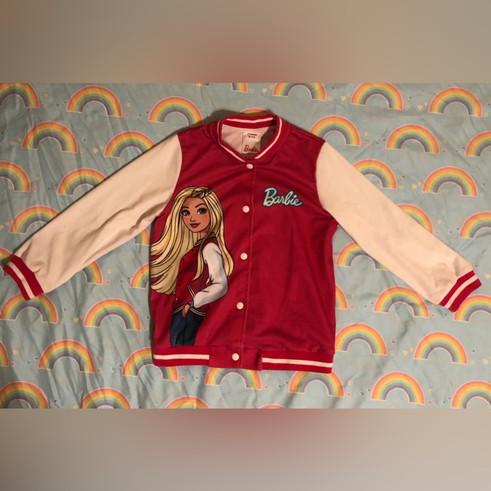 Barbie Pink and White Graphic Jacket